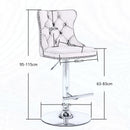 2x Height Adjustable Swivel Bar Stool Velvet Studs Barstool with Footrest and Chromed Base - Black - RnR Galore