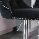 2x Height Adjustable Swivel Bar Stool Velvet Studs Barstool with Footrest and Chromed Base - Black - RnR Galore