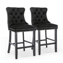 2X Velvet Bar Stools with Studs Trim Wooden Legs Tufted Dining Chairs Kitchen - RnR Galore
