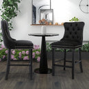 2X Velvet Bar Stools with Studs Trim Wooden Legs Tufted Dining Chairs Kitchen - RnR Galore