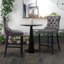 2X Velvet Bar Stools with Studs Trim Wooden Legs Tufted Dining Chairs Kitchen - RnR Galore