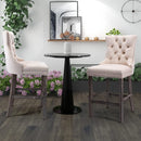 2X Velvet Bar Stools with Studs Trim Wooden Legs Tufted Dining Chairs Kitchen - RnR Galore