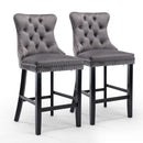 2X Velvet Bar Stools with Studs Trim Wooden Legs Tufted Dining Chairs Kitchen - RnR Galore