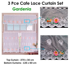 3 Pce Cafe Gardenia Lace Curtain Set - RnR Galore