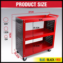 3 - Tier Heavy Duty Steel Tool Trolley - Workshop Cart with Pegboard, Hooks and Locking Swivel Casters - RnR Galore