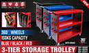 3 - Tier Heavy Duty Steel Tool Trolley - Workshop Cart with Pegboard, Hooks and Locking Swivel Casters - RnR Galore