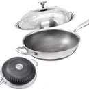 32cm 304 Stainless Steel Non - Stick Stir Fry Cooking Kitchen Honeycomb Wok Pan with Lid - RnR Galore
