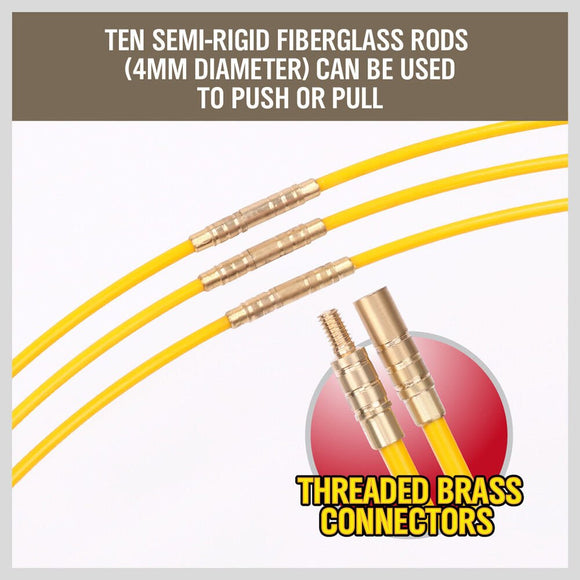 3.3m ⏀ 4mm Fibreglass Electricians Push Pull Rods Cable Cavity Contractors Duct - RnR Galore