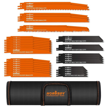 34 - Piece Reciprocating Saw Blade Set Wood and Metal Cutting Blades with Storage Pouch - RnR Galore
