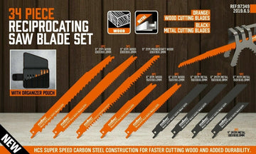 34 - Piece Reciprocating Saw Blade Set Wood and Metal Cutting Blades with Storage Pouch - RnR Galore