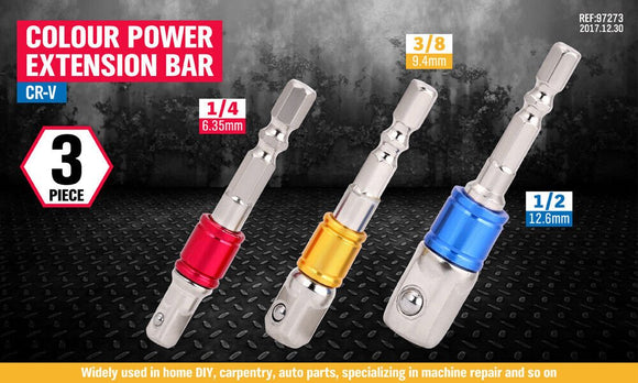 3Pc Socket Bit Adaptor Set Drill Nut Driver Power Extension Bars 1/4" 3/8" 1/2" - RnR Galore