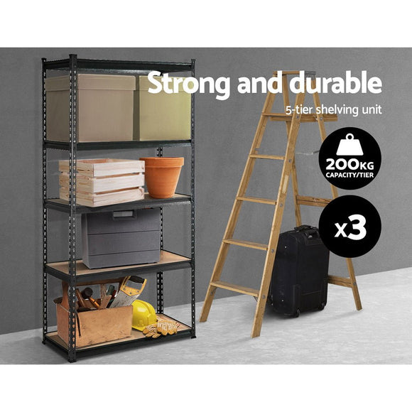 3x1.8M 5 - Shelves Steel Warehouse Shelving Racking Garage Storage Rack Grey - RnR Galore