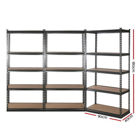 3x1.8M 5 - Shelves Steel Warehouse Shelving Racking Garage Storage Rack Grey - RnR Galore