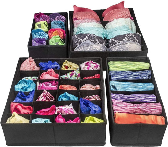 4 Pack Foldable Drawer Dividers Storage Boxes (Black) - RnR Galore