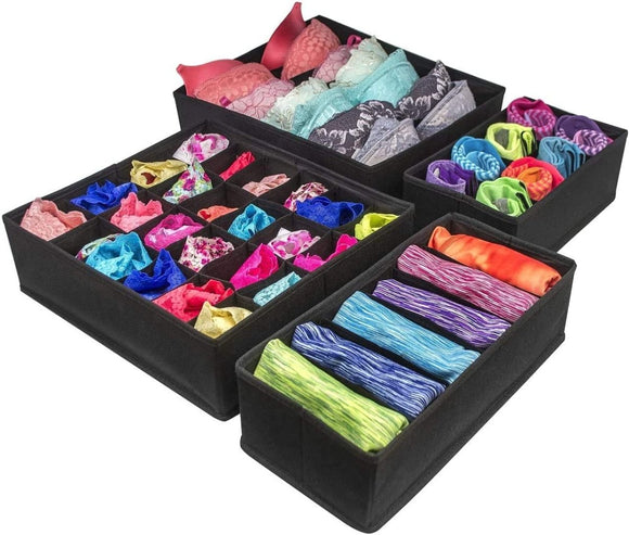 4 Pack Foldable Drawer Dividers Storage Boxes (Black) - RnR Galore