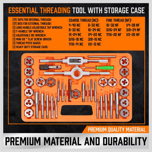 40Pc Tap And Die Set Imperial SAE Screw Screwdriver Thread Drill W/t Pitch Gauge - RnR Galore
