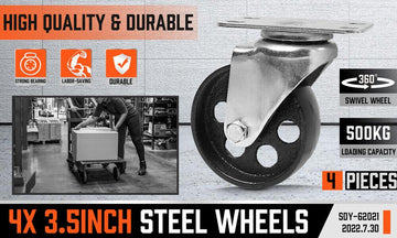 4Pc 3.5'' Heavy Duty Steel Castor Wheel Swivel Caster 500KG/EA Loading Capacity - RnR Galore