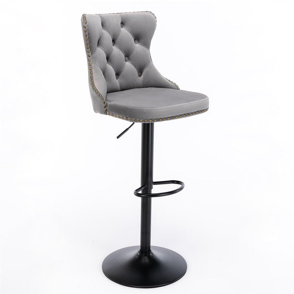 4x Height Adjustable Swivel Bar Stool Velvet Nailhead Barstool with Footrest - RnR Galore