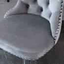 4x Height Adjustable Swivel Bar Stool Velvet Stud Barstool with Footrest and Chromed Base - Gray - RnR Galore