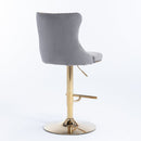 4x Height Adjustable Swivel Bar Stool Velvet Studs Barstool with Footrest and Golden Base - Grey - RnR Galore