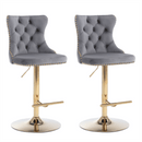 4x Height Adjustable Swivel Bar Stool Velvet Studs Barstool with Footrest and Golden Base - Grey - RnR Galore