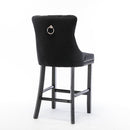 4X Velvet Bar Stools with Studs Trim Wooden Legs Tufted Dining Chairs Kitchen - RnR Galore