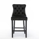 4X Velvet Bar Stools with Studs Trim Wooden Legs Tufted Dining Chairs Kitchen - RnR Galore
