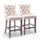 4X Velvet Bar Stools with Studs Trim Wooden Legs Tufted Dining Chairs Kitchen - RnR Galore