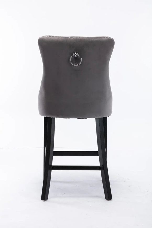 4X Velvet Bar Stools with Studs Trim Wooden Legs Tufted Dining Chairs Kitchen - RnR Galore