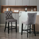 4X Velvet Bar Stools with Studs Trim Wooden Legs Tufted Dining Chairs Kitchen - RnR Galore
