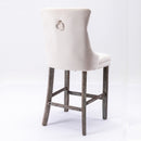 4X Velvet Bar Stools with Studs Trim Wooden Legs Tufted Dining Chairs Kitchen - RnR Galore