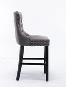 4X Velvet Bar Stools with Studs Trim Wooden Legs Tufted Dining Chairs Kitchen - RnR Galore