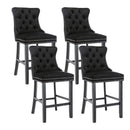 4X Velvet Bar Stools with Studs Trim Wooden Legs Tufted Dining Chairs Kitchen - RnR Galore