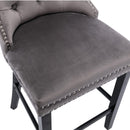 4X Velvet Bar Stools with Studs Trim Wooden Legs Tufted Dining Chairs Kitchen - RnR Galore
