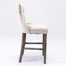 4X Velvet Bar Stools with Studs Trim Wooden Legs Tufted Dining Chairs Kitchen - RnR Galore
