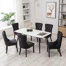 4x Velvet Dining Chairs Upholstered Tufted Kithcen Chair with Solid Wood Legs Stud Trim and Ring - Black - RnR Galore