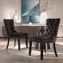 4x Velvet Dining Chairs Upholstered Tufted Kithcen Chair with Solid Wood Legs Stud Trim and Ring - Black - RnR Galore