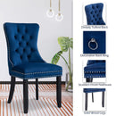 4x Velvet Dining Chairs Upholstered Tufted Kithcen Chair with Solid Wood Legs Stud Trim and Ring - Blue - RnR Galore