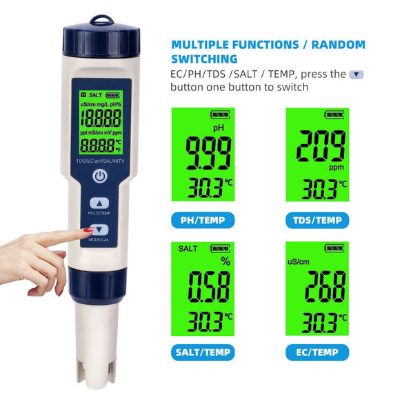 5 - IN - 1 Digital Water Quality Tester Waterproof pH TDS EC Temperature Meter Pool - RnR Galore
