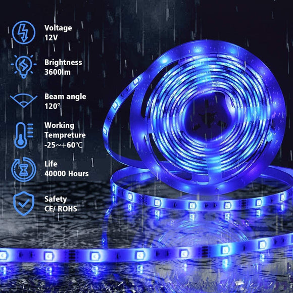 5050 RGB LED Strip Lights Waterproof SMD 300 IP65 5m 12V 44key IR Controller - RnR Galore