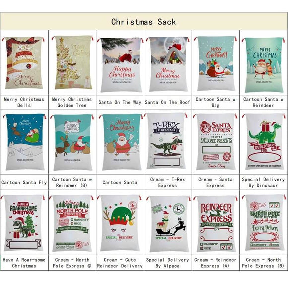 50x70cm Canvas Hessian Christmas Santa Sack Xmas Stocking Reindeer Kids Gift Bag, Cream - Cute Reindeer Delivery - RnR Galore