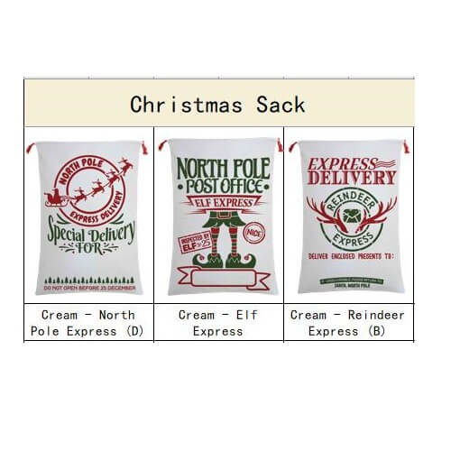 50x70cm Canvas Hessian Christmas Santa Sack Xmas Stocking Reindeer Kids Gift Bag, Cream - Reindeer - RnR Galore