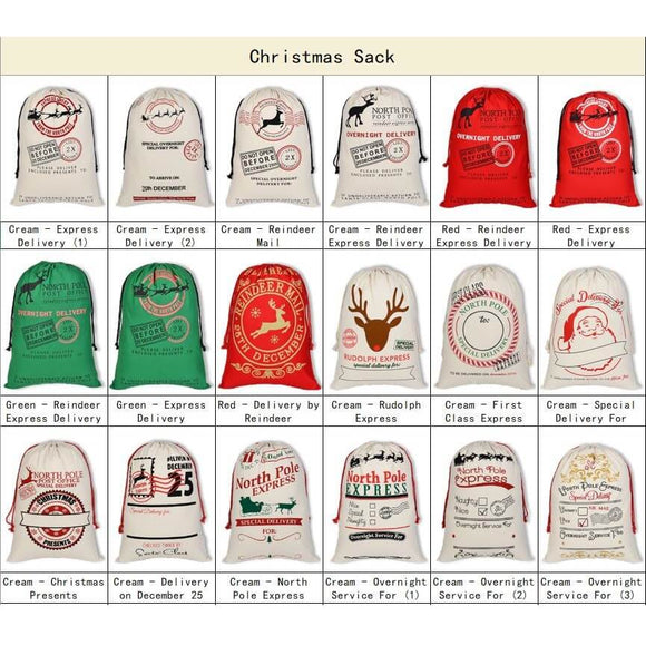 50x70cm Canvas Hessian Christmas Santa Sack Xmas Stocking Reindeer Kids Gift Bag, Red - Reindeer Gift - RnR Galore
