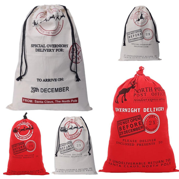 50x70cm Canvas Hessian Christmas Santa Sack Xmas Stocking Reindeer Kids Gift Bag, Red - Reindeer Gift - RnR Galore