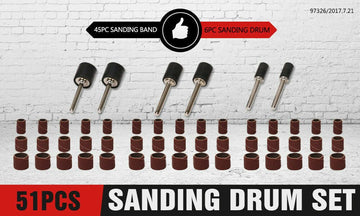 51Pc Sanding Bands Drum Sleeve Set 120 Grits Mandrel Dremel Rotary Kit 3mm Shank - RnR Galore