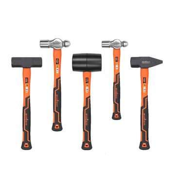 5Pc Hammer Set Rubber / Ball Pein / Sledge / Cross Pein Mallet TPR Grip Handle - RnR Galore