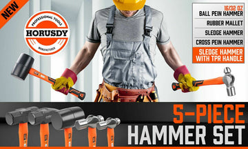 5Pc Hammer Set Rubber / Ball Pein / Sledge / Cross Pein Mallet TPR Grip Handle - RnR Galore