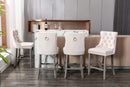 6X Velvet Bar Stools with Studs Trim Wooden Legs Tufted Dining Chairs Kitchen - RnR Galore