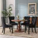6x Velvet Dining Chairs Upholstered Tufted Kithcen Chair with Solid Wood Legs Stud Trim and Ring - Black - RnR Galore