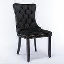 6x Velvet Dining Chairs Upholstered Tufted Kithcen Chair with Solid Wood Legs Stud Trim and Ring - Black - RnR Galore
